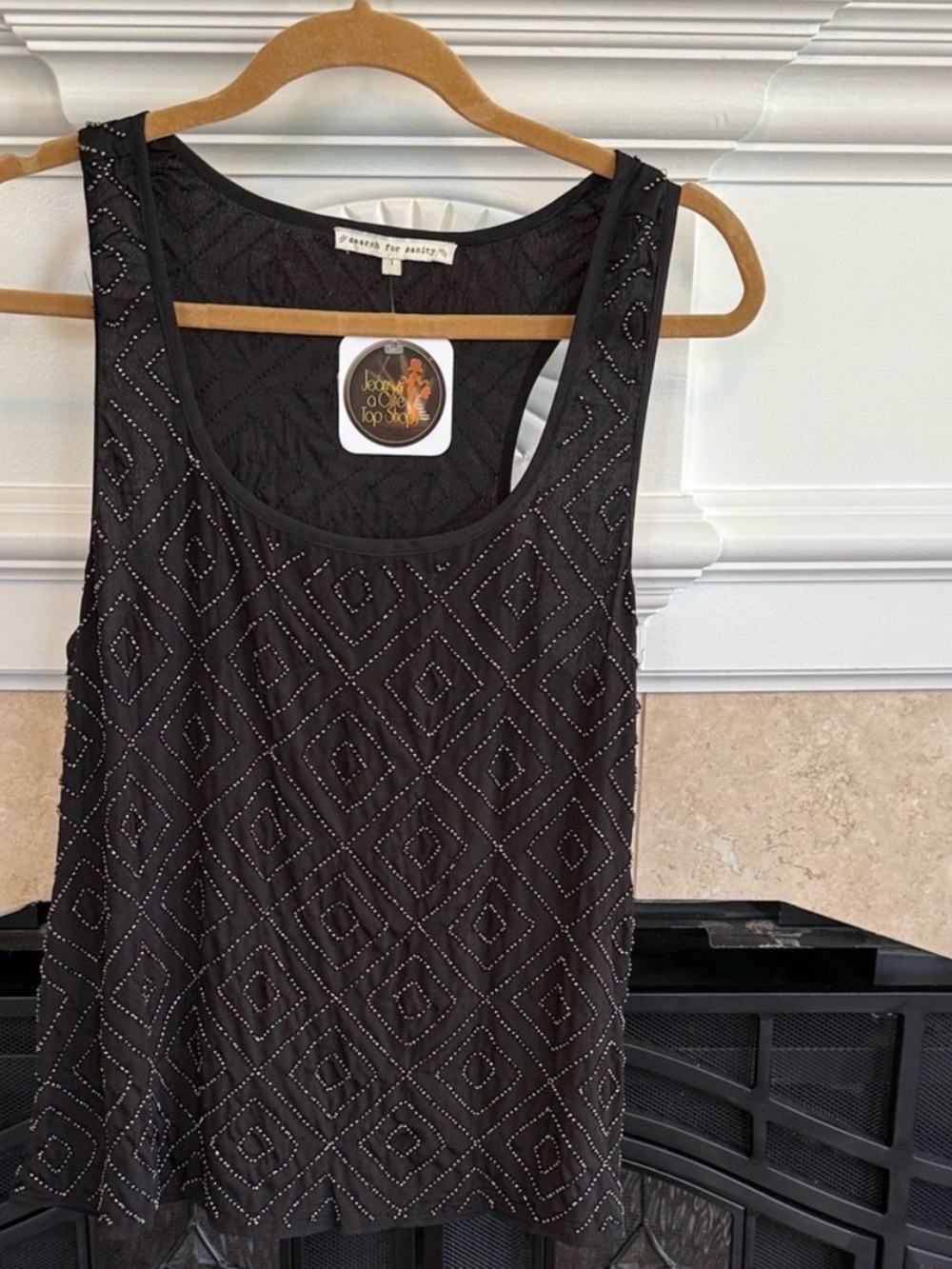 Search for Sanity Black Beaded Sequin Tank Top NWT Size Large $98 MSRP